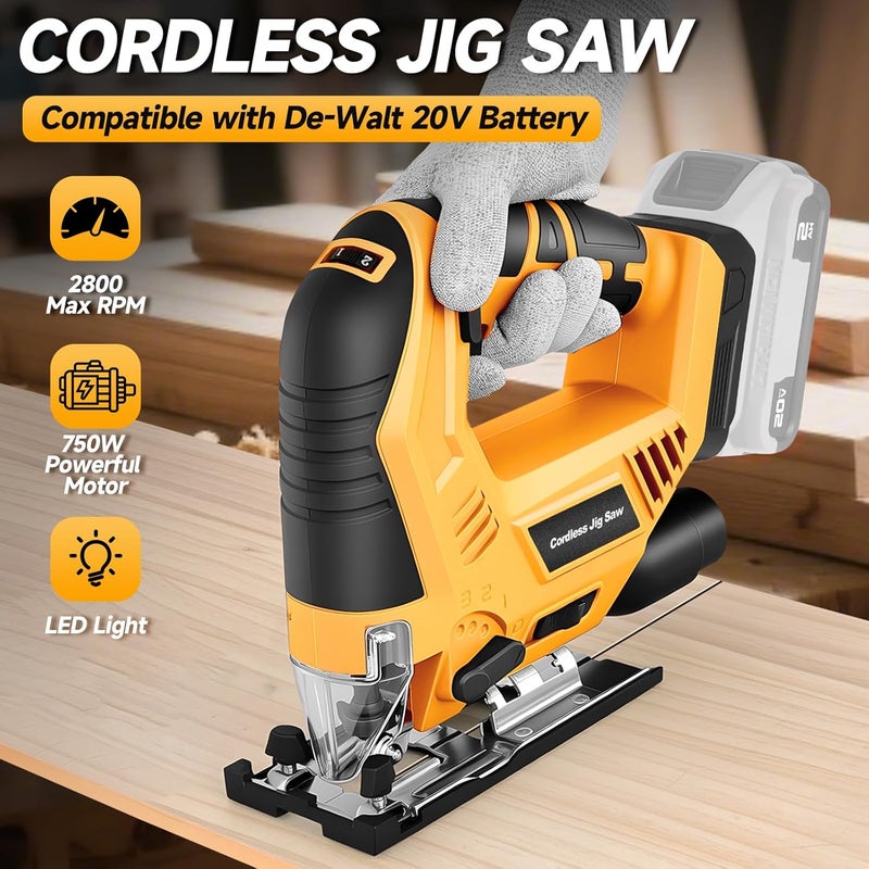 CAMXTOOL Jig Saw Compatible with Dewalt 20V Max Battery (No Battery), Cordless Jig Saw Brushless Jigsaw Tool with LED Light, 0°- 45° Bevel Cuts, 3 Orbital Settings for Straight/Curve/Circle Cutting - Image 2